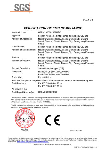 중국 Foshan Augmented Intelligence Technology Co., Ltd 인증