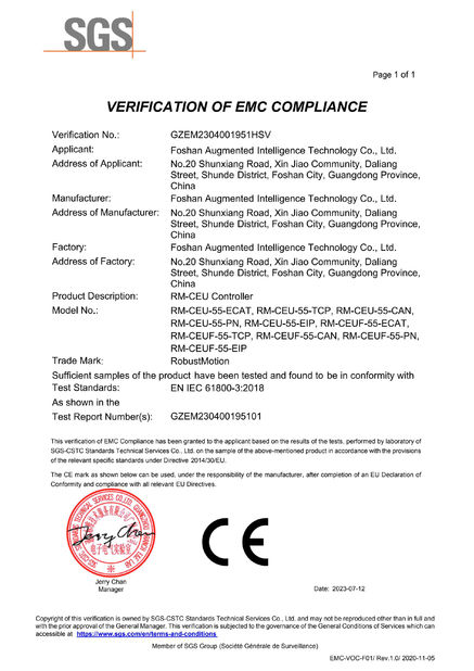 중국 Foshan Augmented Intelligence Technology Co., Ltd 인증